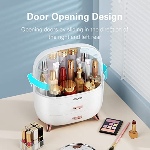 Depad Makeup Organizer Holder, Cosmetic Storage Box Skincare Organizer With 2-Layer Drawers, Waterproof And Dustproof Cosmetic Display Cases For Bedroom Dresser, Bathroom Countertop (White) #TOP4