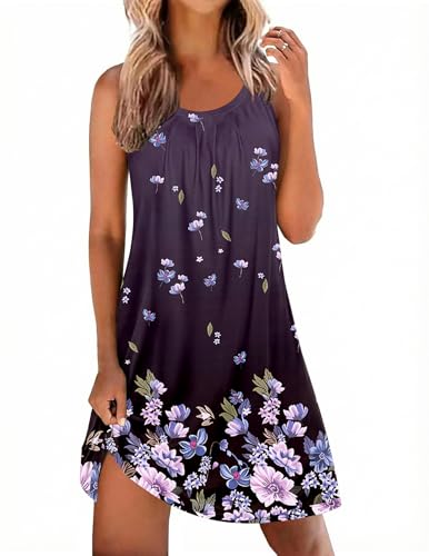 Image of Ekouaer Nightgowns for Women Sleeveless Sleepwear Tank Pleated Sleep Shirt