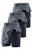 GIJOVANA 3er Pack Herren Laufshorts 2 in 1 Running Sporthose Gym Athletic Shorts Marathon...