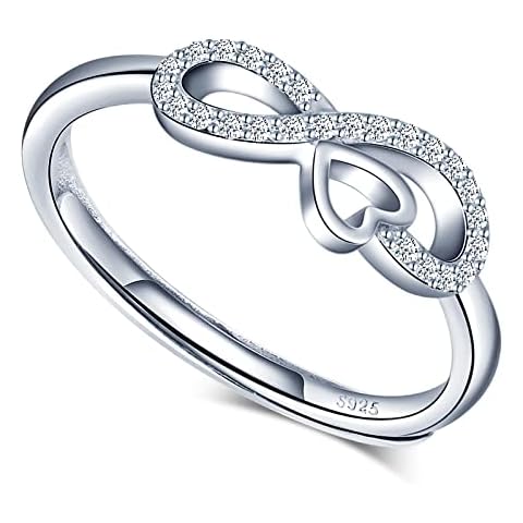 MICGIGI Women's 925 Sterling Silver Open Ring Infinity Symbol Love Adjustable Ring with Cubic Zirconia (MGSS0111) Cover