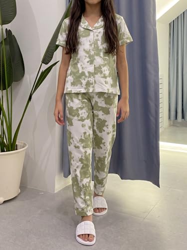 Image of Li'l Tomatoes Girls 100% Cotton Night Suit Set | Half Sleeve Shirt & Pyjama Set | Soft & Breathable Sleepwear | Casual Summer Wear | 9-16 Years