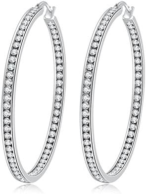 Ladies Earring Hoops-Stainless Steel Hoop Earrings for Women White Cubic Zirconia Large Big Hoop Earrings hypoallergenic for sensitive ears