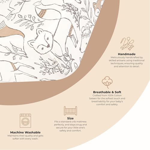 Image of Crane Baby 100% Cotton Sateen Fitted Baby Sheets, Breathable, Fits 28X52 Standard Mattress, Gender Neutral Bedding, Woodland Animal Crib Sheet
