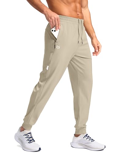 G Gradual Mens Joggers with Zipper Pockets Lightweight Athletic Workout Pants Quick Dry Sweatpants for Men Running Hiking(Khaki M)