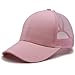 ProMindFun Womens Ponytail High Messy Bun Hats Distressed Baseball Caps Unconstructed Washed Dad Hat Girls Trucker Ponycaps (16-Pink Mesh)