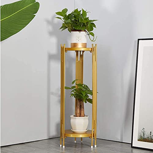 Image of Gold Metal Indoor Plant Stand, 2 Tier Floor Standing Planter Holder for Living Room, Balcony, Home Decor, Rust Resistant Iron Frame