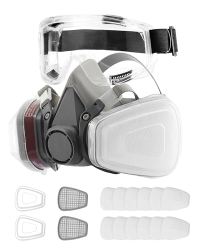VEVOR Reusable Respirator Mask, Half Face Cover Gas Mask with Safety Glasses and Filters, Organic Vapor Mask and Dust-proof Face Cover, for Painting, Polishing, Welding, Woodworking and DIY Project
