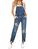 luvamia Women's Casual Distressed Adjustable Denim Bib Overalls Jeans Pants Jumpsuits Deep Blue Size Small