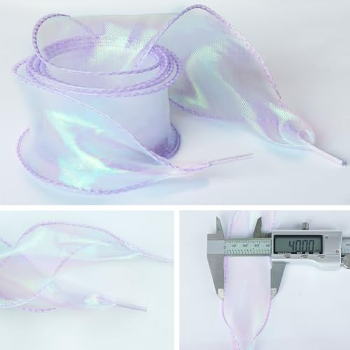 Olukssck Flat Laser Snow Yarn Shoelaces, 4CM Wide Fashion Ribbon Shoe Laces Women4