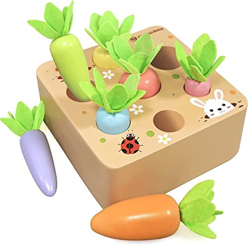 Holzspielzeug ab 1 Jahr | Baby Motorik Spielzeug für 12 18 Monate Jungen Mädchen | Montessori Sortierspiel Holzpuzzle Karotten | Lernspielzeug Ostergeschenke Geburtztag Geschenk fü