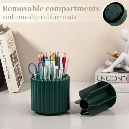 Image of Anyoifax 360 Rotating Pen Holder 7 Slots Desk Organizer Removable Pencil Cup Plastic Art Supplies and Accessories Desktop Storage Box Caddy for Office, School, Home (Teal Green)