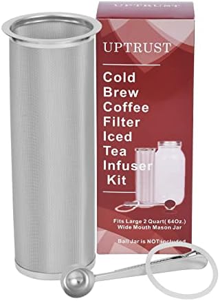 Cold Brew Coffee Maker Filter for 2Quart/64ounce Wide Mouth Mason Jar-Iced Coffee&Tea&Fruit Maker-Food-grade 304 Stainless Steel coffee Filter-Free silicone seal gasket&Coffee Scoop.(Jar NOT Included)
