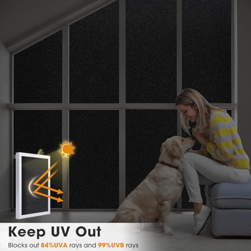 Image of WOO Home Frosted Glass Window Film & Stickers (24 X 24 Inchs) Privacy Window Cover for Home & Office - Easy Apply, UV Protection, Removable Decorative Film (Blackout Black 2 X 2 SQFT)