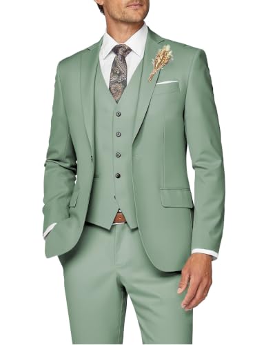 Image of Wangyue Mens Suit 3 Piece Slim Fit Suits for Men Formal Business Wedding Groom Prom Tuxedo Dinner Party