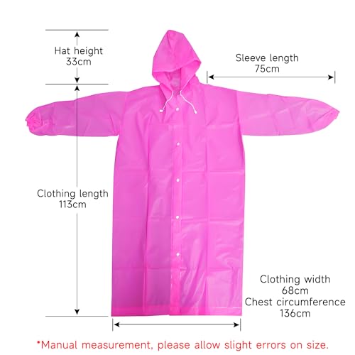 Rain Coat Poncho for Adult, 2 Pack Women Men Reusable Raincoats Emergency with Hood and Drawstring Pink3