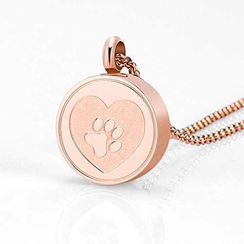 Hearbeingt Cremation Jewelry For Ashes For Pet Keepsake Necklaces Cat Dog Paw Print Pet's Ashes Pendant Memorial Gifts, Rose Gold #TOP5