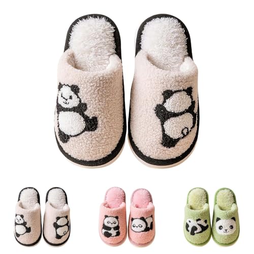 Boys Girls Plush Panda Slippers Cute Cartoon Non-Slip Indoor Fleece Slippers Fall Winter Warm Soft Cozy Sandals