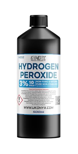 ONYX Hydrogen Peroxide 3% 500ml Purest Grade - Unstabilized and Additive Free Multi-Purpose Cleaner/Mold remover - Food Grade - 10 Vols (0.5L)