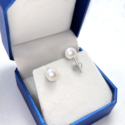 White Pearl Stud Earrings With Screw Back,925 Sterling Silver Freshwater Pearl Earrings for Women,Real 8-8.5mm Round Cultured Pearls Stud,Elegant Jewelry Gifts for Mother/Brides3