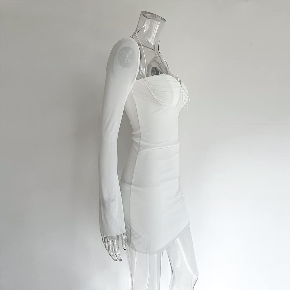 XLLAIS Women Long Puff Sleeve Mini Bodycon Mesh Dress Split Hem Clubwear Party Dress - Image 3