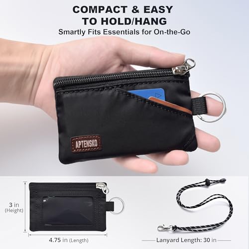 Image of RFID Blocking Travel Wallet with Adjustable Lanyard, Small Nylon Zipper Pouch and Badge Holder for ID, Credit Cards, Cash, Keys, Commuters (Black)