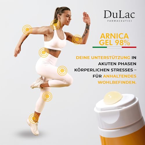 Dulac – Arnika Gel 98% Kühleffekt, 100 ml, Arnika Pferdegel Für Mensch Extra Stark, Lindert Müde Muskeln und Gelenke, Beruhigend und Entspannend, Mit Buriti-Öl, Thymian, Menthol, Made in Italy