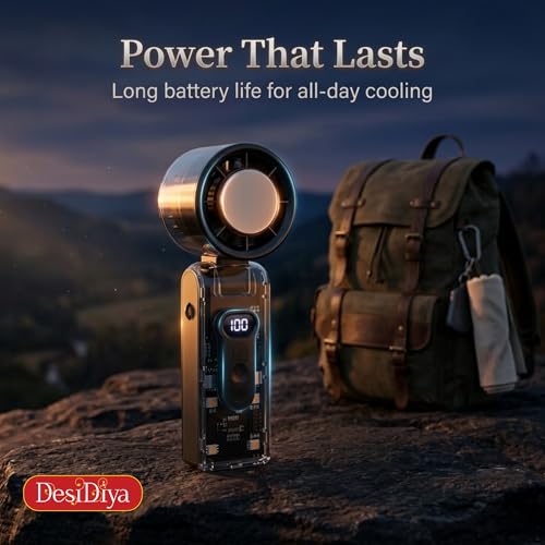 Image of Desidiya Portable Mini Hand Fan, 13000 RPM Brushless High-Speed Personal Fan with 2600mAh Rechargeable Battery, 0-100-Speed Adjustable, LED Digital Display Design for Travel, Outdoor (Black)
