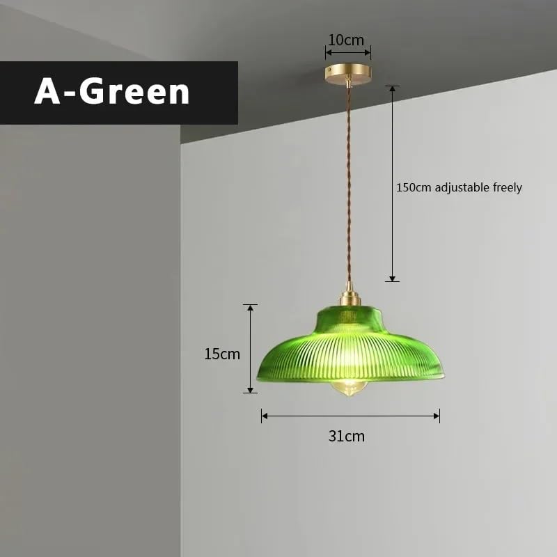 Generico Lampada a sospensione in vetro retrò nordico Decorazione domestica Illuminazione for camera da letto Comodino Soggiorno Sala pranzo Lampade a(Green glass)