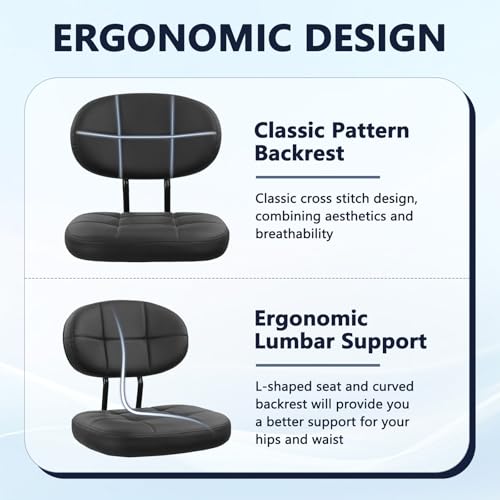 Image of KLASIKA Drafting Stool with Backrest, Tall Adjustable Height Office Chair, PU Leather Swivel Rolling Stool with Footrest & Wheels for Standing Desk, Bar, Salon, Spa, Lab, Counter, Home, Black,4PK