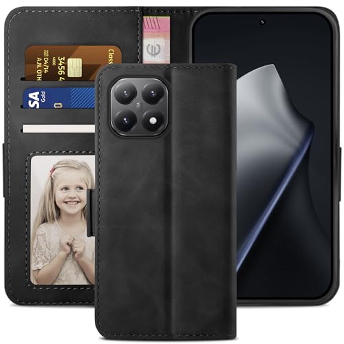 YATWIN für Handyhülle Xiaomi 15T Hülle Premium Schutzhülle Klappbar mit Kartenfach Ständer Magnet Handytasche Klapphülle Stoßfest für Xiaomi 15T Hülle Leder Schwarz