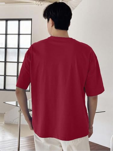 Image of LEOTUDE Half Sleeve Oversized Tshirt for Men, Round Neck Cottonblend Drop Shoulder Solid T-Shirt