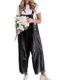 Sukany Women's Vintage Casual Denim Jean Overalls Loose Distressed Bib Dungarees Adjustable Baggy Harem Romper Jumpsuit Pants Black L