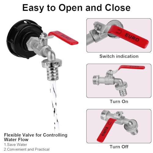 HOTUT 3/4" Brass IBC Tank Fittings, Leakproof Water Butt Tap with Hose Connector - Image 2