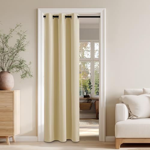 Image of RYB HOME 100% Blackout Door Curtain for Doorway /Open Closet, Privacy Temporary Door for Bedroom /Kitchen /Laundry /Patio, Thermal Insulated Drapes, Beige, W34xL80, 1 Panel