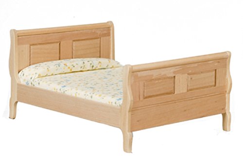 Lit double luge chêne clair miniature meuble de chambre 1:12 bois maison de poupées Melody Jane