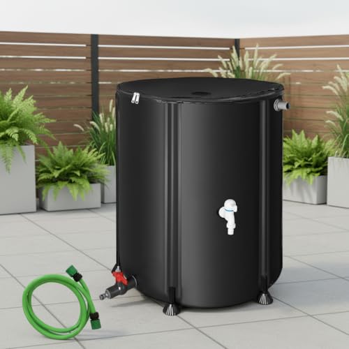 Mucola Regenwassertonne 500L faltbar mit Hahn Regentonne inkl. 2 Meter Wasserschlauch mit Anschluss Regenwassertank mit Überlaufschutz Regenfass | witterungsbeständig