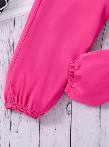 Image of Hilinker Girl's Cute 2 Piece Outfits Basic Short Sleeve Tee and Cargo Pants Sets Workout Black Hot Pink 7-8 Year