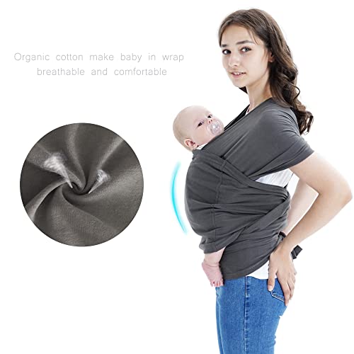 Hilabab Baby wrap Carrier,Softness Organic Cotton,Breathable Adjustable Strap Baby Hold Carrier for Newborn Up to 40 lbs (Grey) - Thumbnail 3