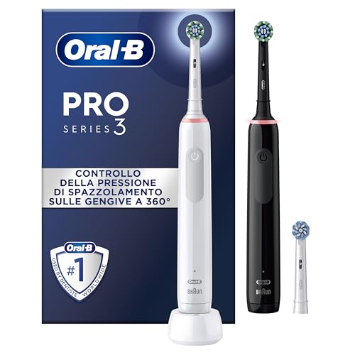 Oral-B Spazzolino Elettrico Ricaricabile Pro Series 3, Nero e Bianco, 2 Spazzolino Elettrico Oral B,...