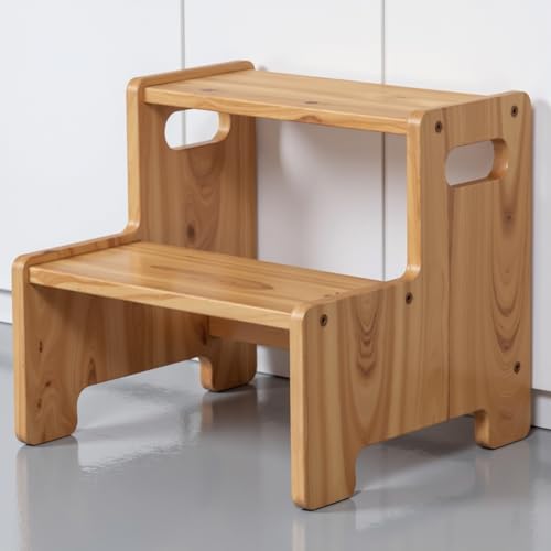 Image of Wooden Step Stool,Two Step Stool for Kids,Toddler Montessori Stool Supports 300 lbs Kids Toddler Stepping Stool for Bathroom Sink /Toilet /Kitchen /Bed,Natural