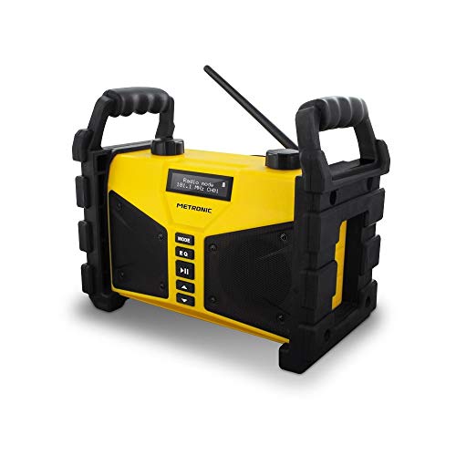 Metronic 477208 Radio FM Bluetooth 20 W de chantier résistante aux chocs avec Port USB play&charge, AUX-IN, - Jaune et Noir