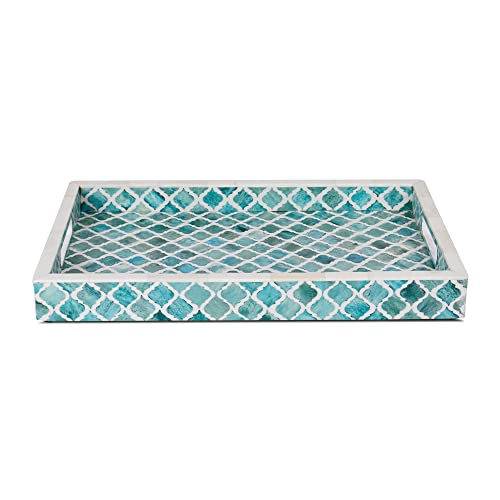 Handicrafts Home Moorish Moroccan Pattern Inspired Trays Ideal Ottoman Tray Multipurpose Bone Inlay Serving Tray Or Simply Use As A Decorative Trays 11X17 Inches, Green White, Gifts For Mom #TOP3