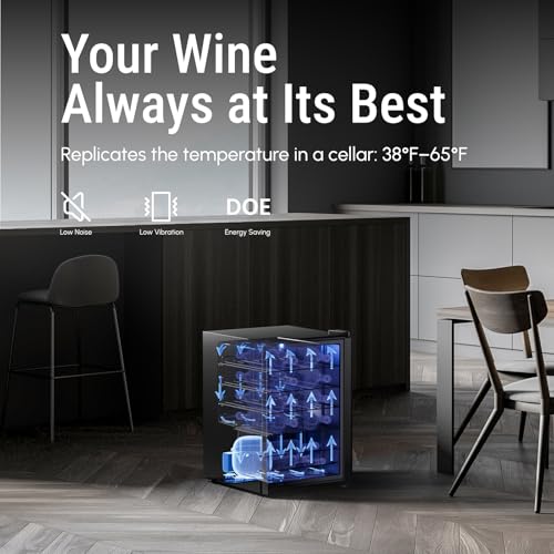 Image of Yeego 20 Bottle Wine Fridge, Compressor Wine Cooler Refrigerator, 38-65℉ Freestanding Wine Cellar with Digital Temperature Control & Double-layer Glass Door & Soft LED for Home, Office, Bar