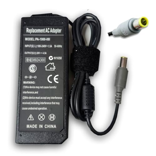 Cargador Adaptador de Corriente para Lenovo - 20V 4.5A - Conector Redondo de 7.9mm con Pin Central - Compatible con ThinkPad y IdeaPad