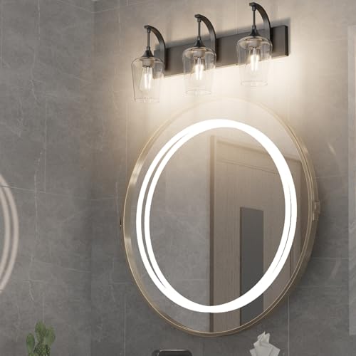 Ralbay Matte Black Vanity Light Fixtures 3-Lights Industrial Black Bathroom Vanity Light with Clear Glass Vintage Edison Bathroom Wall Lighting Fixtures by Ralbay - Used condition - Image 2