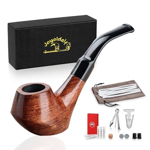 Joyoldelf Pipa in Legno, Pipa da Tabacco con Fondo Piatto in Palissandro, Set di Avviamento per Pipe da Tabacco con Confezione Regalo e Accessori