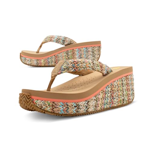Image of Volatile Island Wedge Sandals for Women Featuring Slip-On Thong Platform Style with EVA Insole and Rubber Outsole