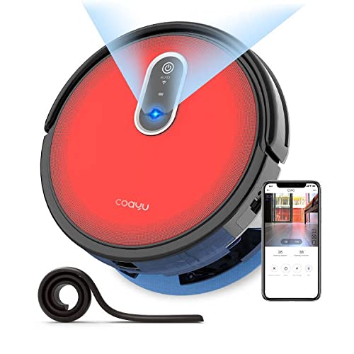 Camera Robot Vacuum Cleaner, COAYU C560 Wet Robotic Vacuum Robot Cleaner , 2.4G WiFi App Control, 2000Pa Strong Suction, 55dB Low Noise, Good for Pet Hair, Carpets, Hard Floors (Red)