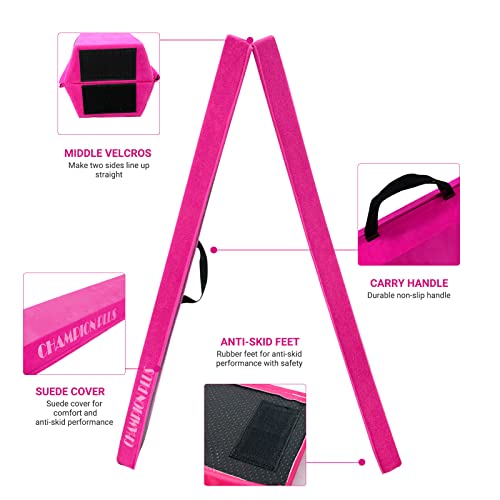 Championplus Balance Beam 8Ft Extra Firm Suede Cover Floor Folding Gymnastics Equipment With Carry Bag For Home For Kids (Pink) #TOP2