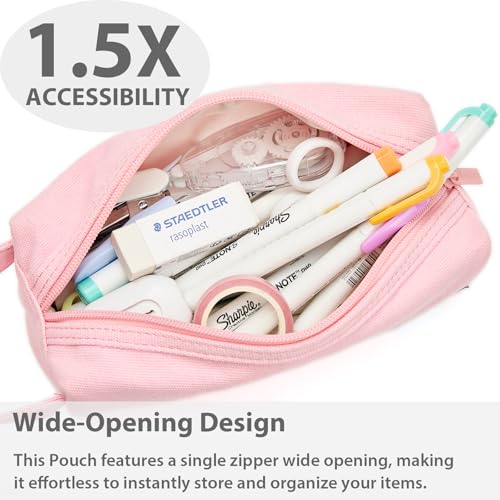 Image of SPACEMATE Pencil Case Pouch Box Bag School Supplies Girls Boys Kids, Cute Preppy Stuff Large Big Capacity Aesthetic Canvas Pen Organizer, Back to College Stationary, Pink, Simple Style, 1200ml